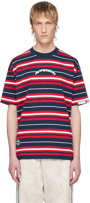 Photo: AAPE by A Bathing Ape Navy & Red Striped T-Shirt