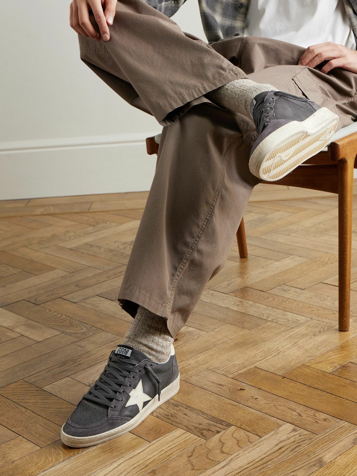 Golden Goose - Ball Star Distressed Suede-Trimmed Leather Sneakers - Gray