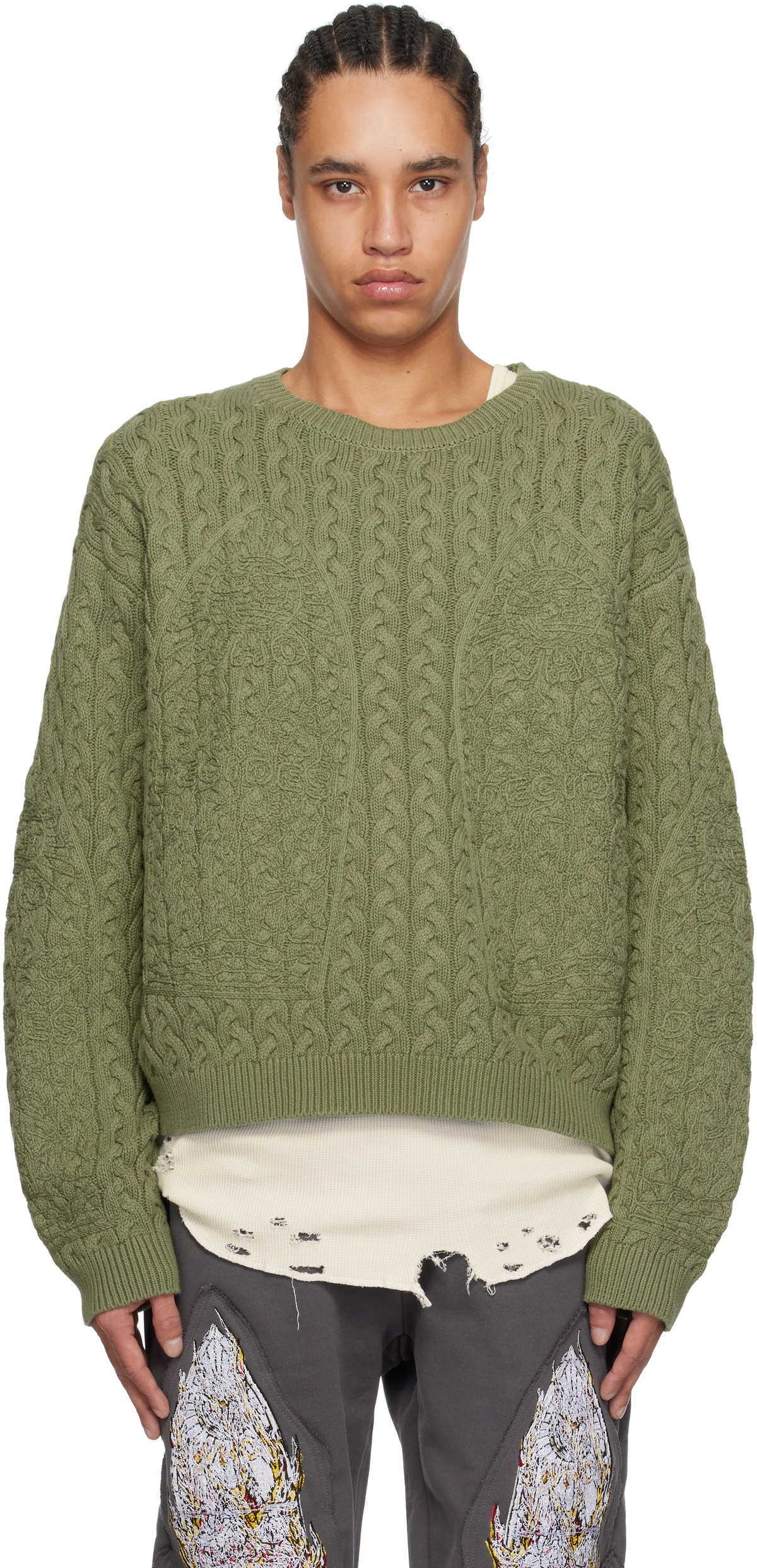 Who Decides War Green Lagoon Cable Knit Sweater