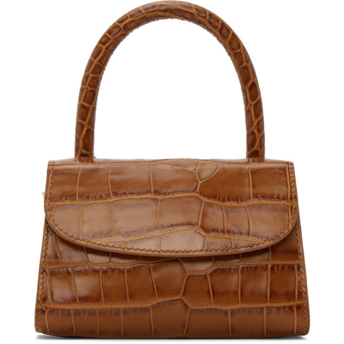 BY FAR Tan Croc Mini Top Handle Bag By Far