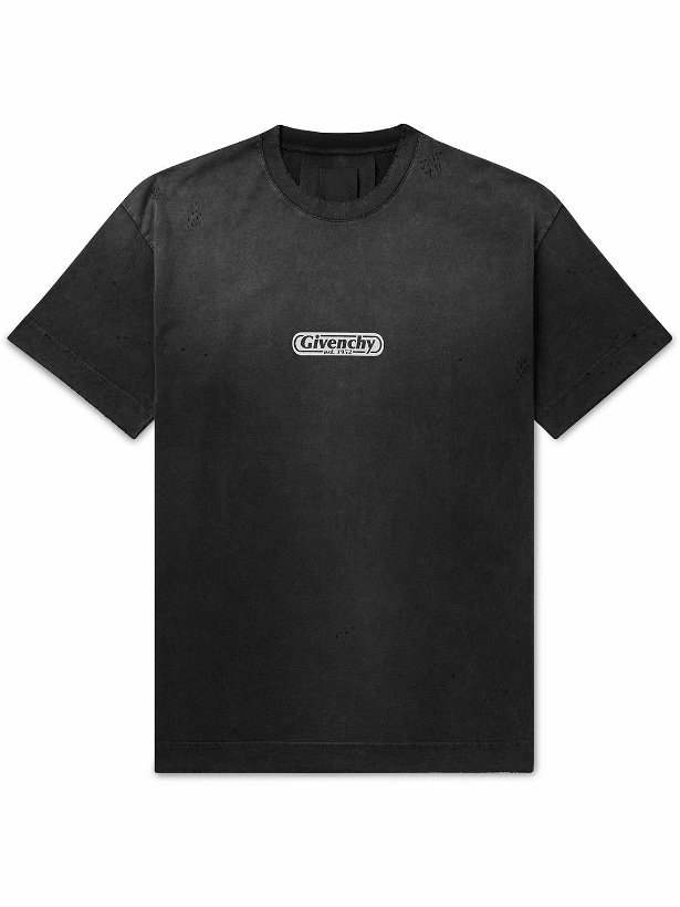Photo: Givenchy - Distressed Logo-Print Cotton-Jersey T-Shirt - Black