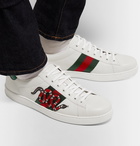 Gucci - Ace Watersnake-Trimmed Appliquéd Leather Sneakers - Men - White