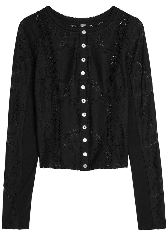 Photo: Free People Jae Lace-cutwork Cotton-blend top Black