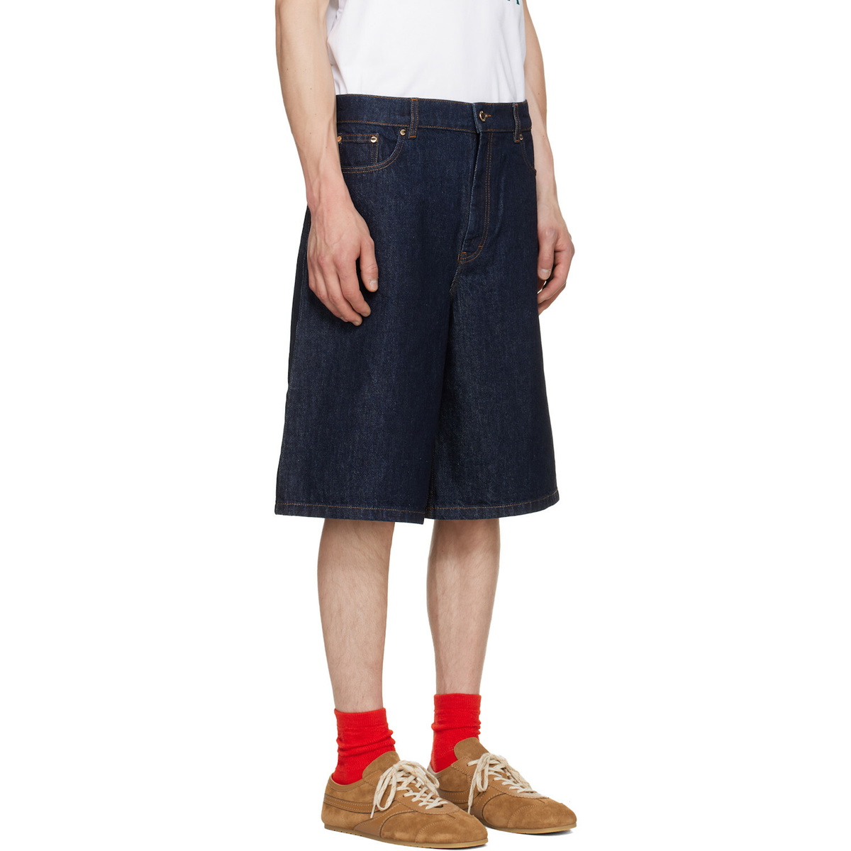 Casablanca Blue Wide-Leg Denim Shorts