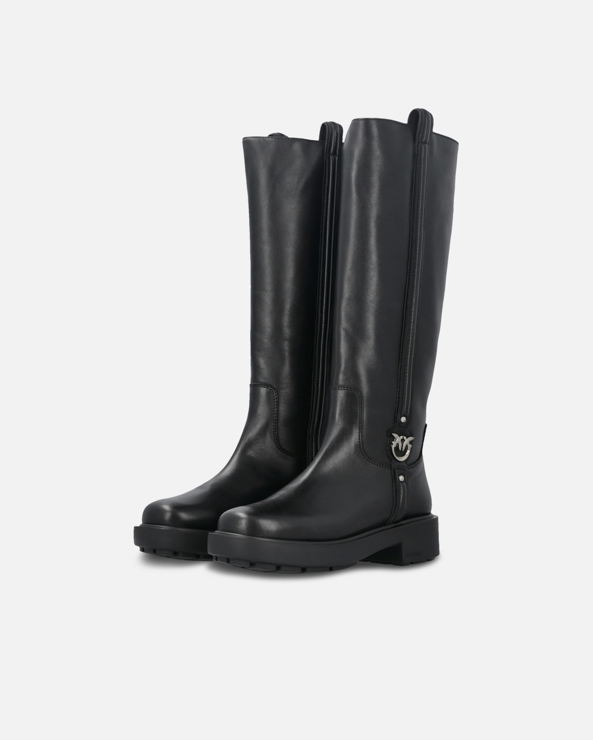 Pinko High Leather Boots With Logo Detail Limo Black