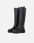 Pinko High Leather Boots With Logo Detail Limo Black