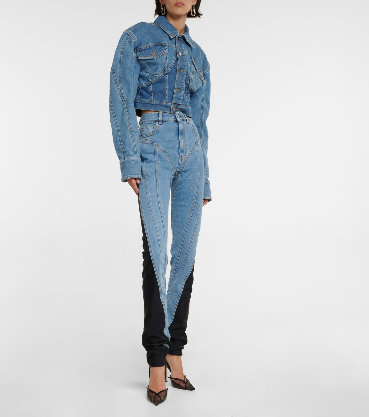 Mugler - Jersey-paneled high-rise slim jeans Mugler