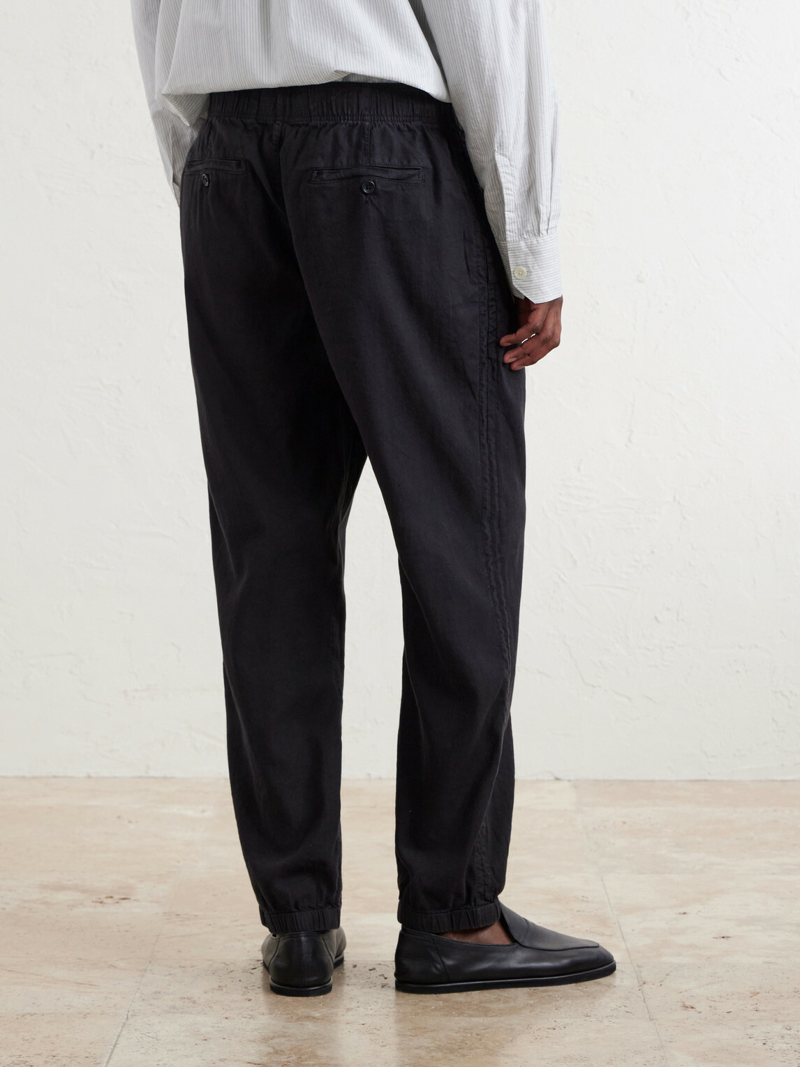 James Perse - Straight-Leg Linen-Blend Canvas Drawstring Trousers - Black
