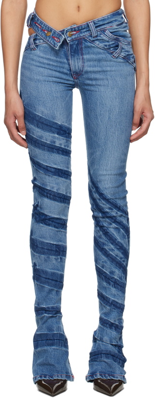 Photo: Masha Popova Blue Stripe Bias Cut Bell Bottom Jeans