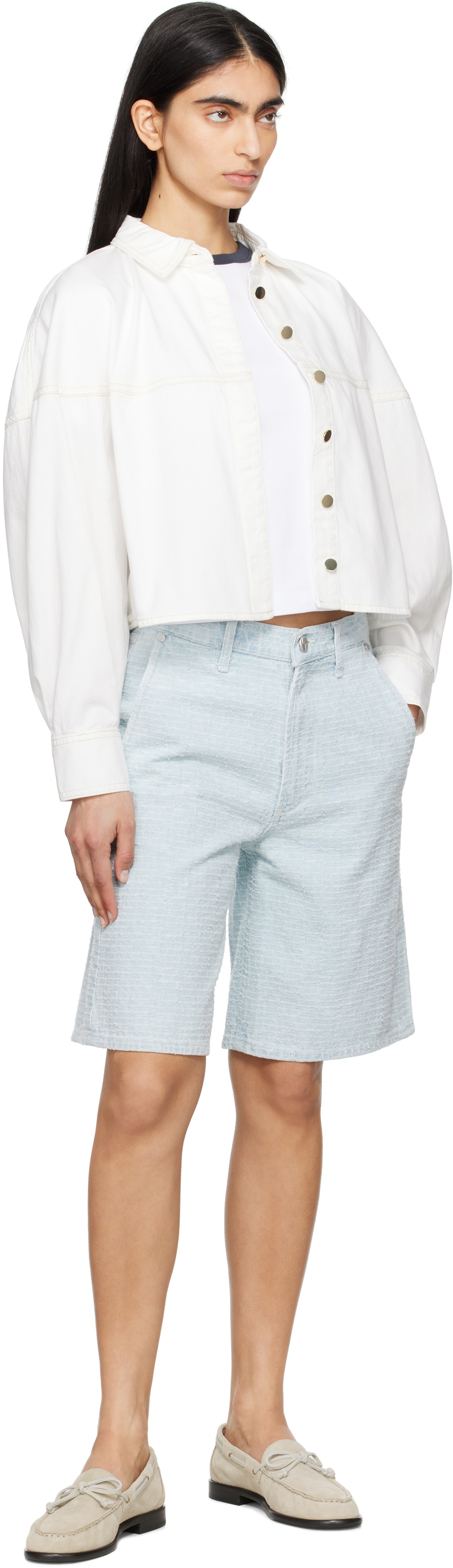 rag & bone Blue Tailored McKenna Textured Denim Shorts