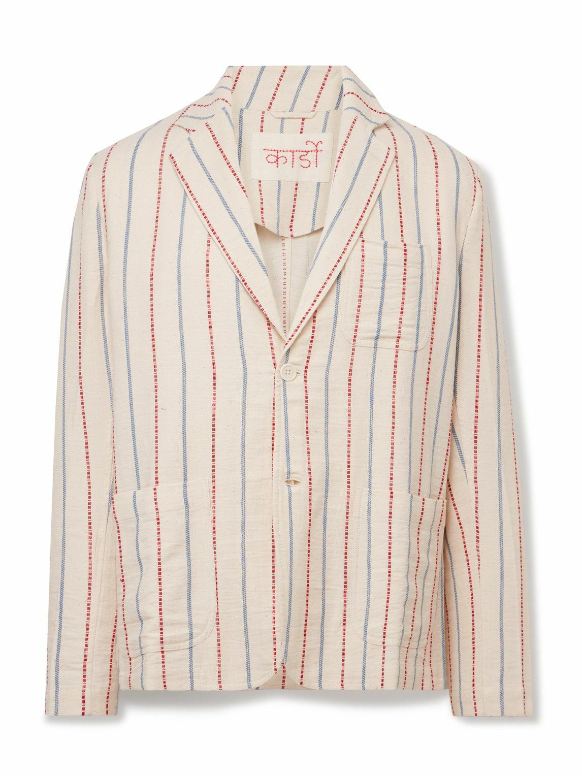 Kardo - Unstructured Striped Cotton-Canvas Suit Jacket - Neutrals