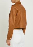 Skiim Amelie Cropped Leather Jacket Brown