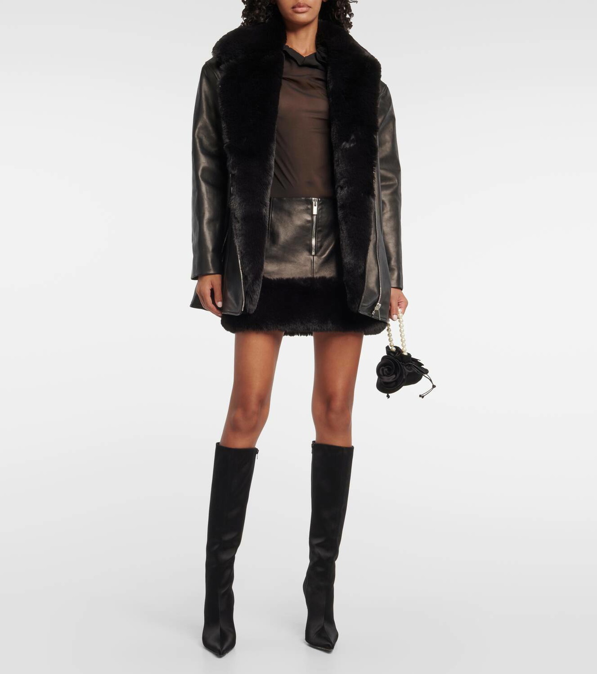 Magda Butrym Faux fur-trimmed leather mini skirt Magda Butrym