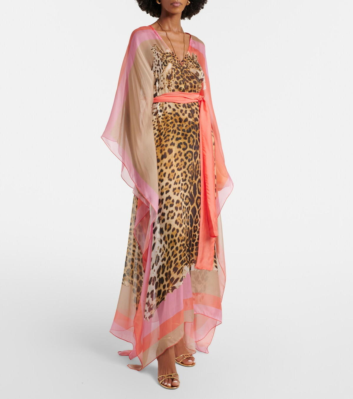 Roberto Cavalli Printed belted silk kaftan
