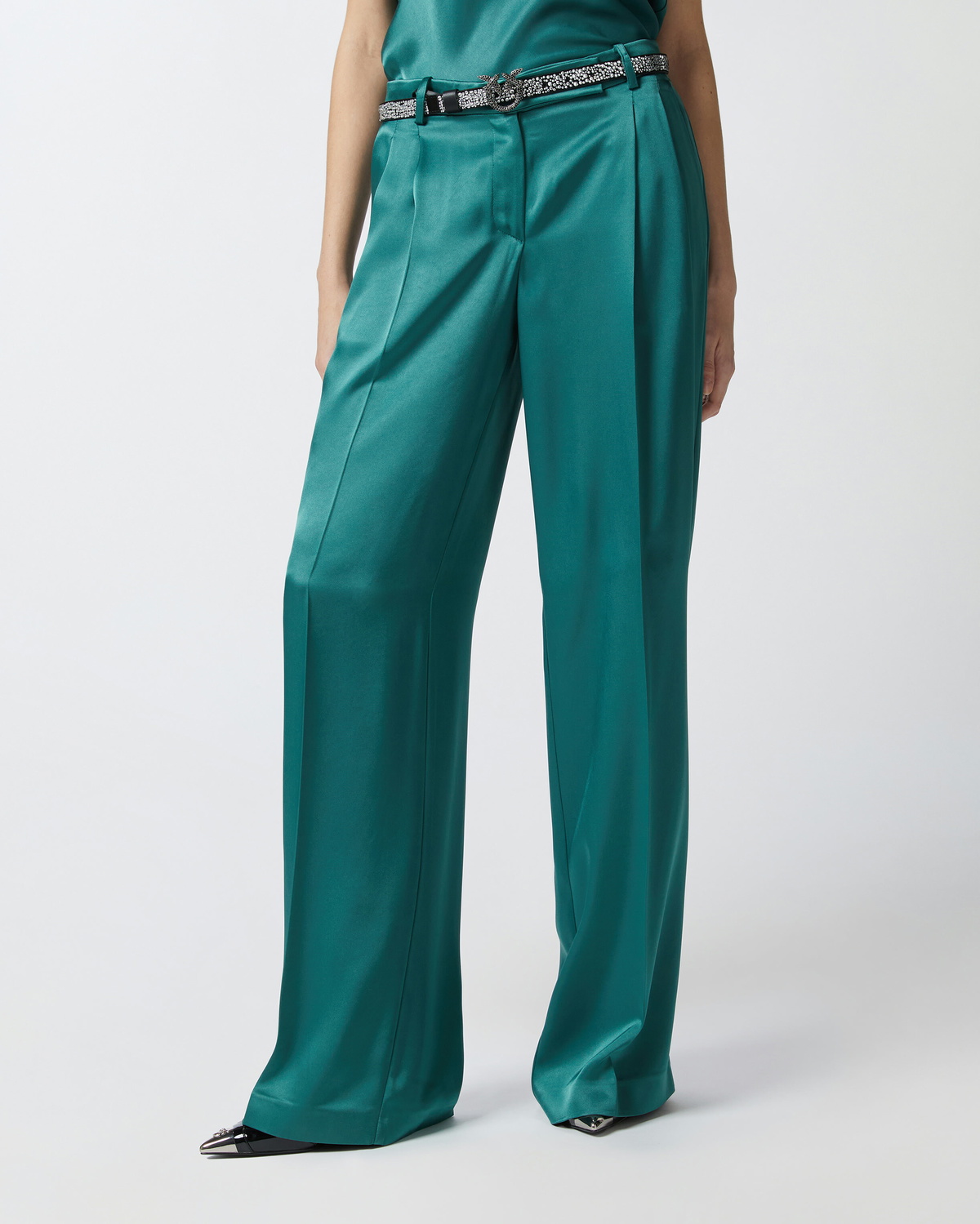 Pinko Tailored Satin Trousers Dark Bottle Green Pinko Pinko Tailored Satin Trousers Dark Bottle Green Pinko