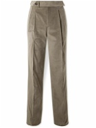 Purdey - Straight-Leg Pleated Cotton-Blend Corduroy Trousers - Brown