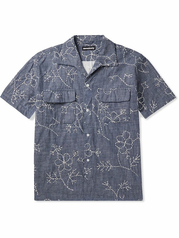 Photo: Monitaly - 50's Milano Camp-Collar Embroidered Cotton Shirt - Blue