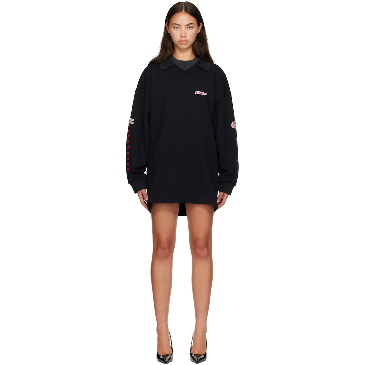 Off-White Black 'Off White' Star Polo Sweat Minidress