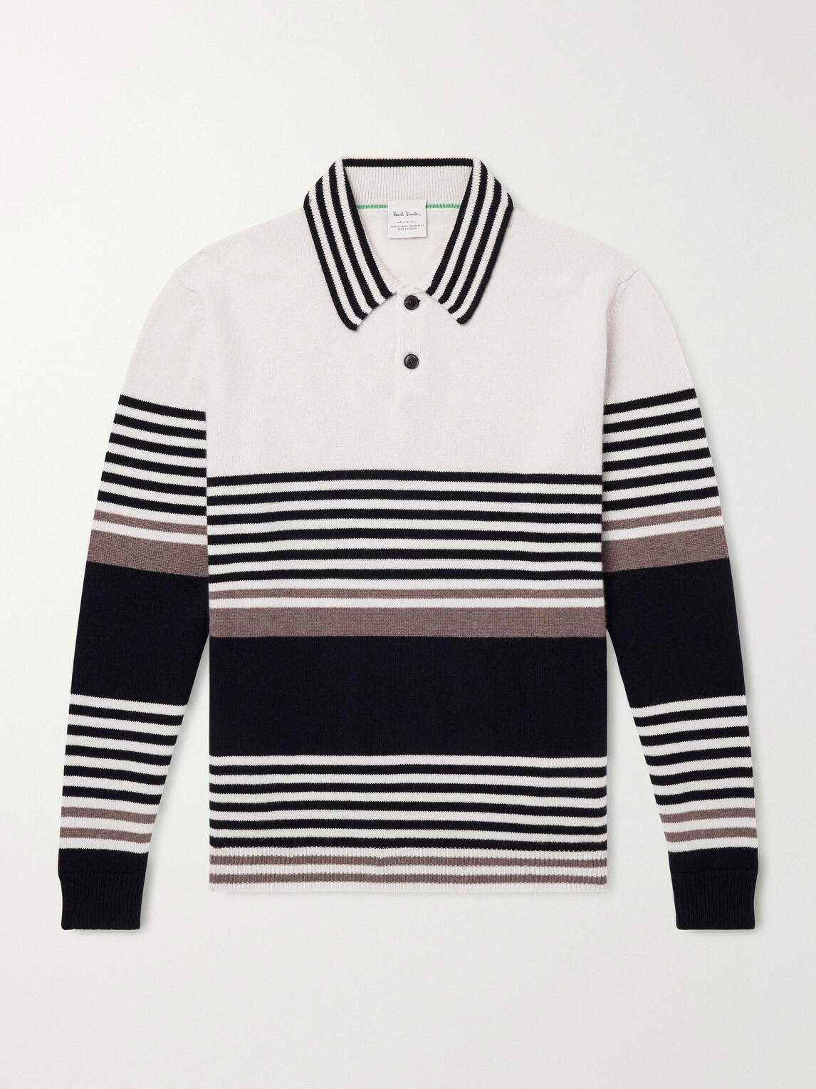 Paul Smith - Striped Cashmere Polo Shirt - Neutrals