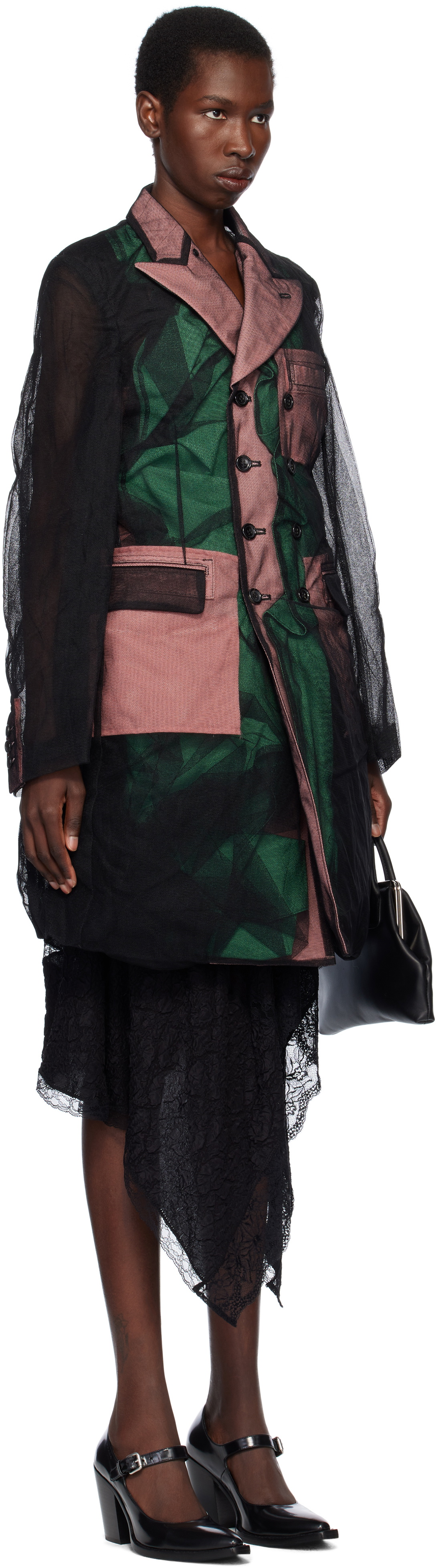 Comme des Garçons Homme Plus Black & Green Nylon Tulle & Polyester Gabardine Coat