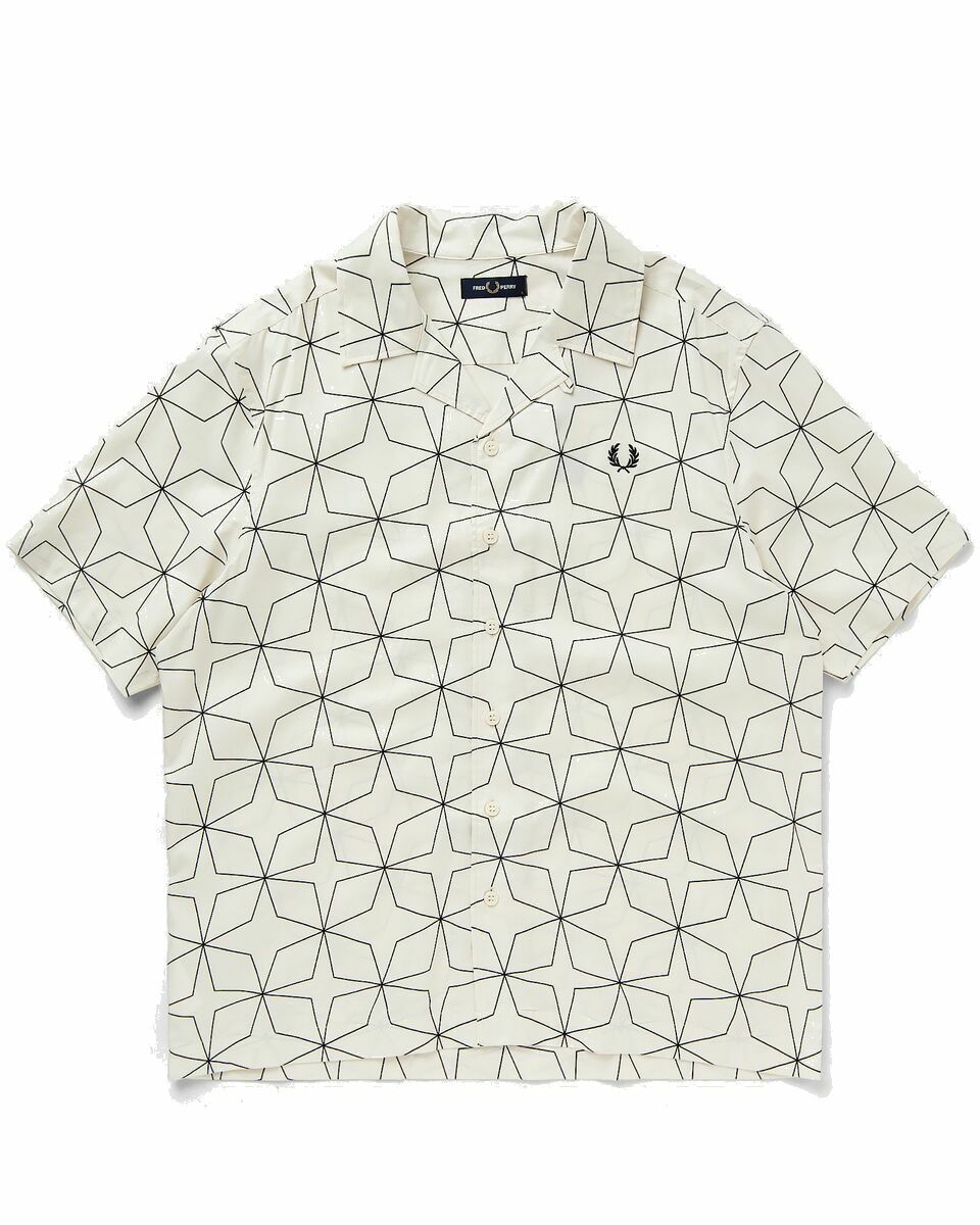Photo: Fred Perry Geometric Print Revere Collar White - Mens - Shortsleeves