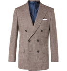 Kiton - Slim-Fit Double-Breasted Puppytooth Cashmere, Virgin Wool, Silk and Linen-Blend Suit Jacket - Brown