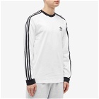 Adidas Men's Long Sleeve 3 Stripe T-Shirt in White