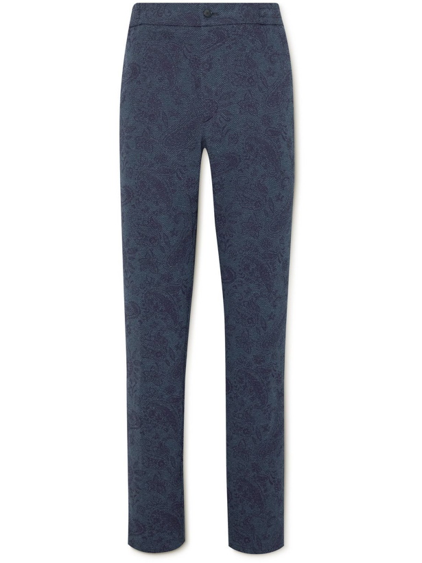 Photo: Etro - Straight-Leg Paisley-Print Cotton-Blend Drawstring Trousers - Blue