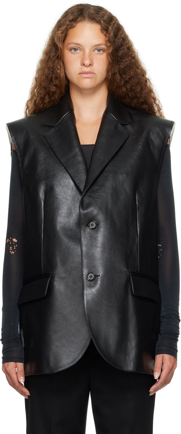 MM6 Maison Margiela Black Raw Edge Leather Vest MM6 Maison Margiela