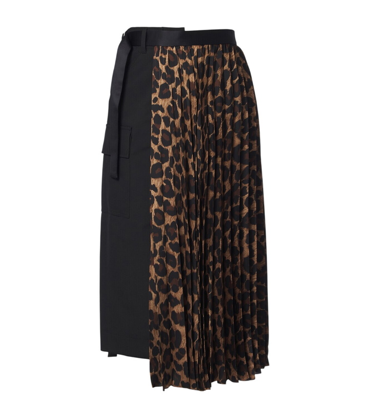 Photo: Sacai Paneled leopard-print midi skirt