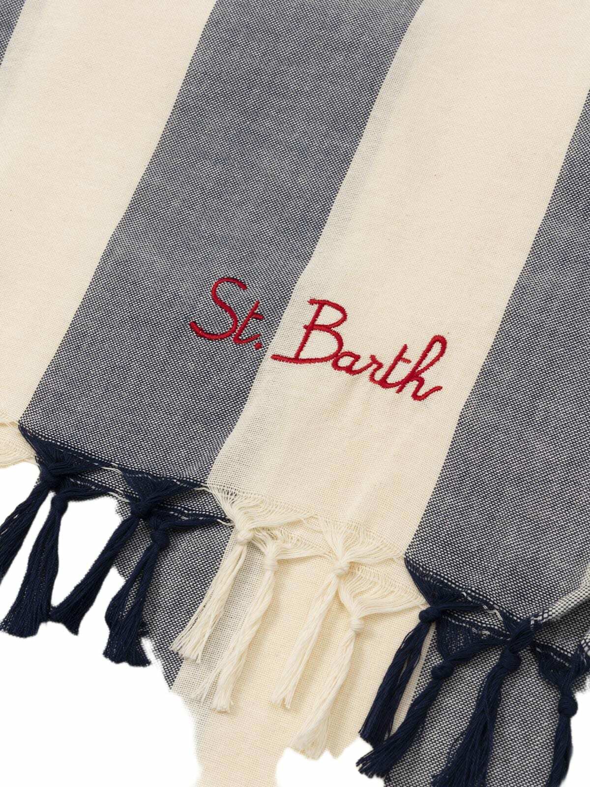 MC2 Saint Barth Light Cotton Beach Towel Fouta With Navy Blue Striped Print