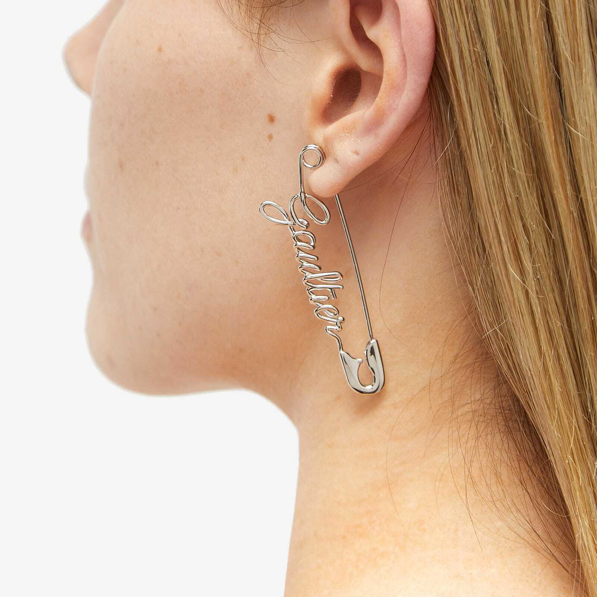 Jean Paul Gaultier Women's Safety Pin Logo Earring in Silver