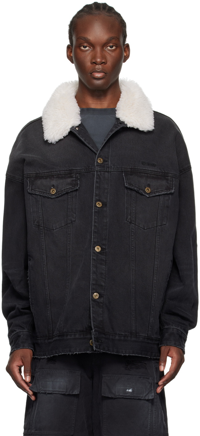 Black denim jacket shops wool collar