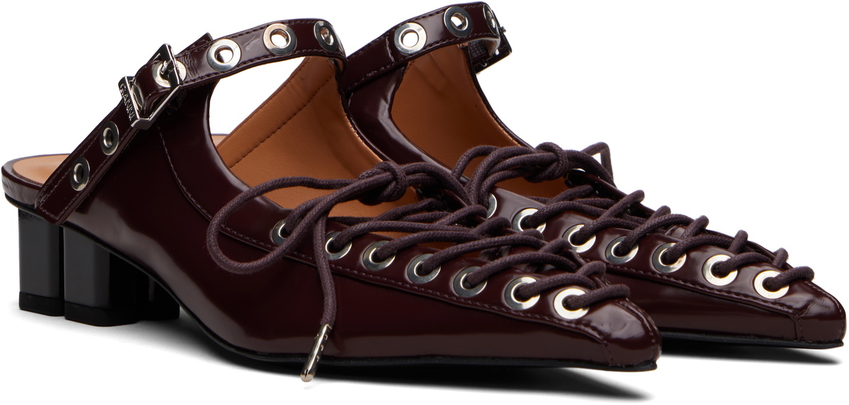 GANNI Burgundy Lace-Up Mule Heels