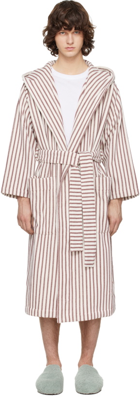 Photo: Tekla Off-White & Burgundy Terry Hooded Bathrobe