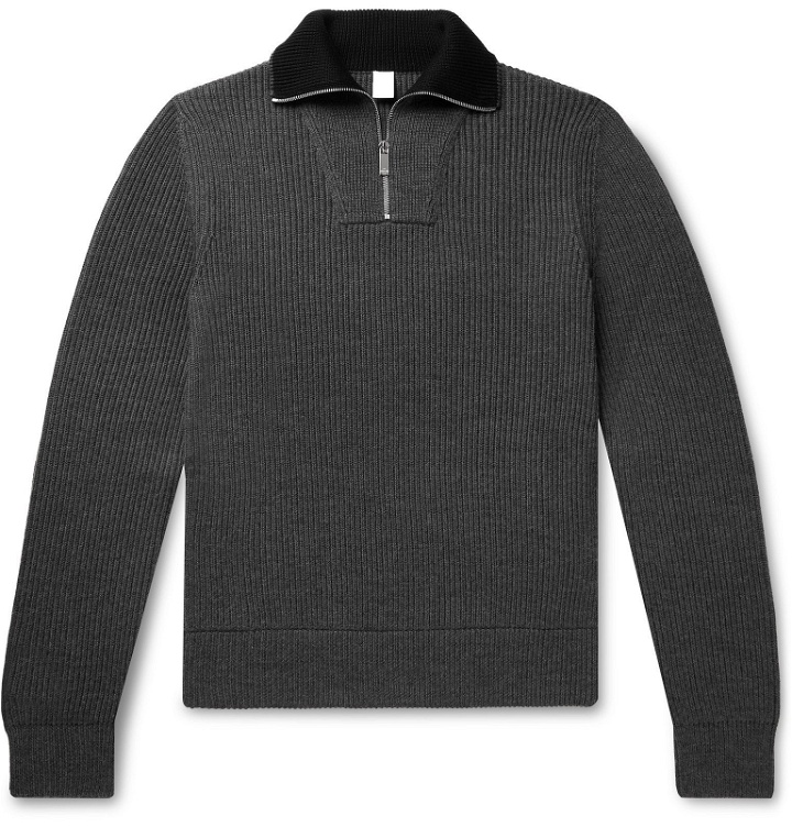 Photo: Berluti - Ribbed Wool and Cashmere-Blend Half-Zip Sweater - Gray