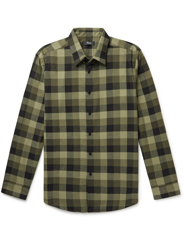 Photo: Theory - Irving Checked Brushed Cotton-Flannel Shirt - Green