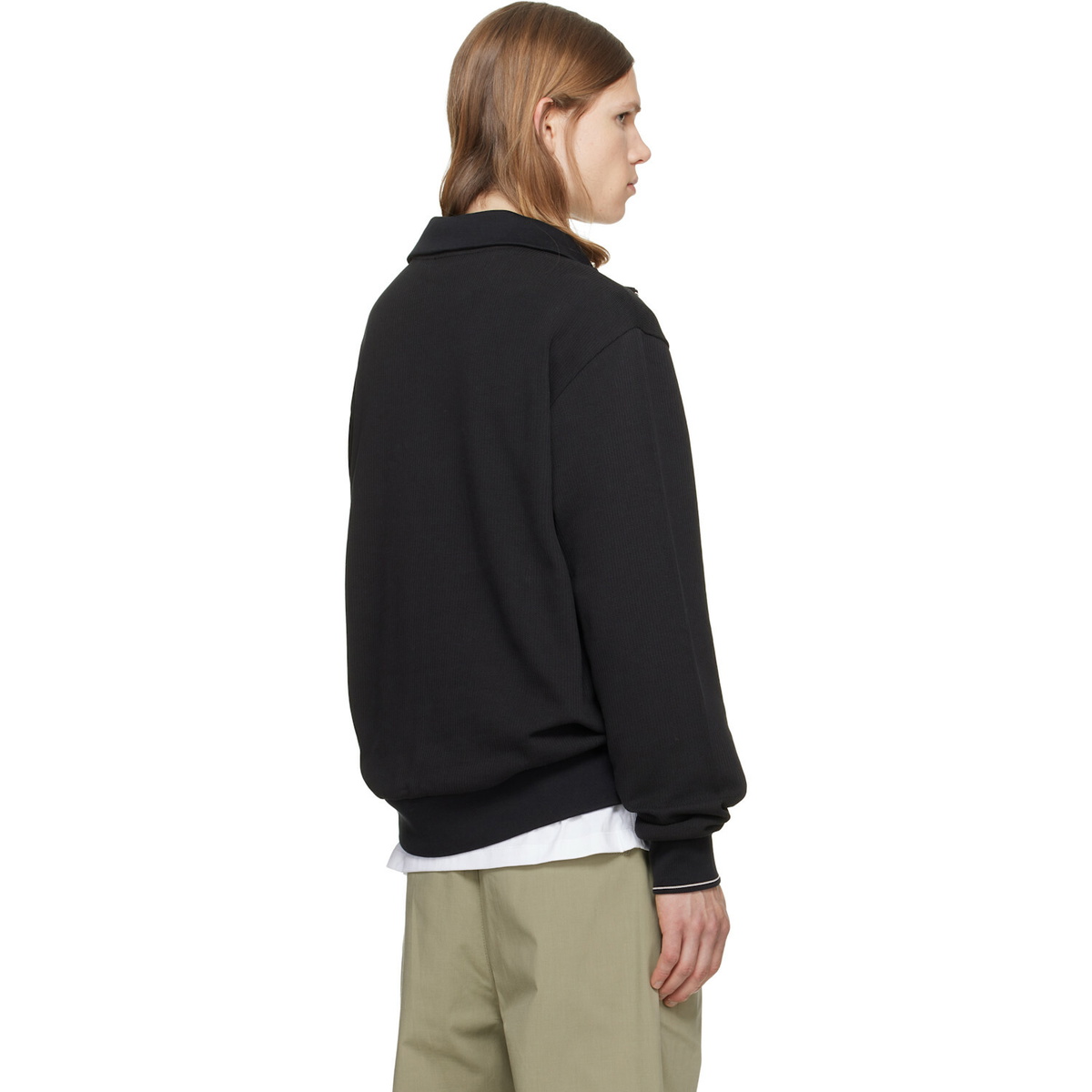 BOSS Black Zipper Neck Structured Cotton Sweatshirt