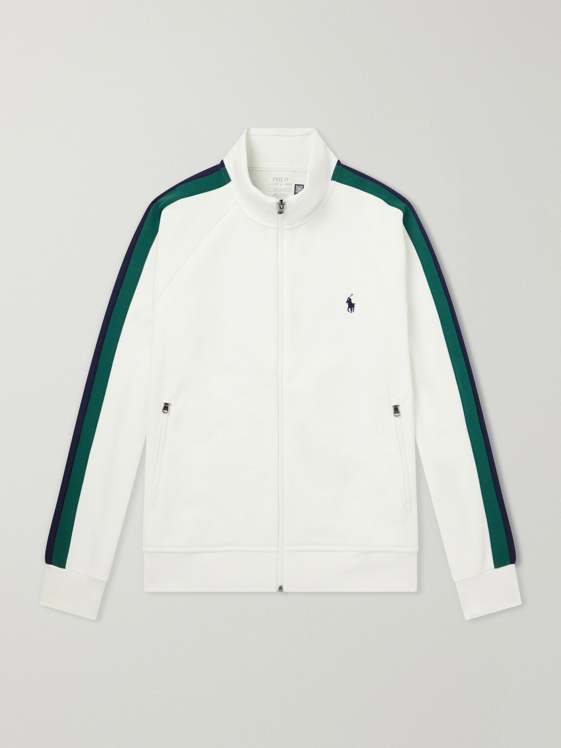 Polo Ralph Lauren - Logo-Embroidered Striped Cotton-Jersey Zip-Up Sweatshirt - White
