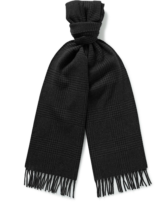 Photo: TOM FORD - Logo-Appliquéd Fringed Prince of Wales Checked Cashmere and Wool-Blend Scarf