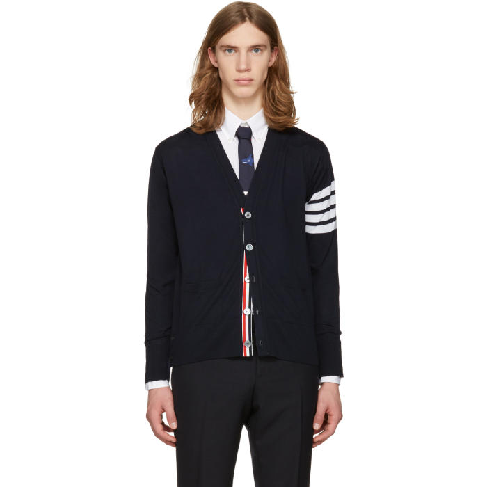 Photo: Thom Browne Navy Classic V-Neck Cardigan