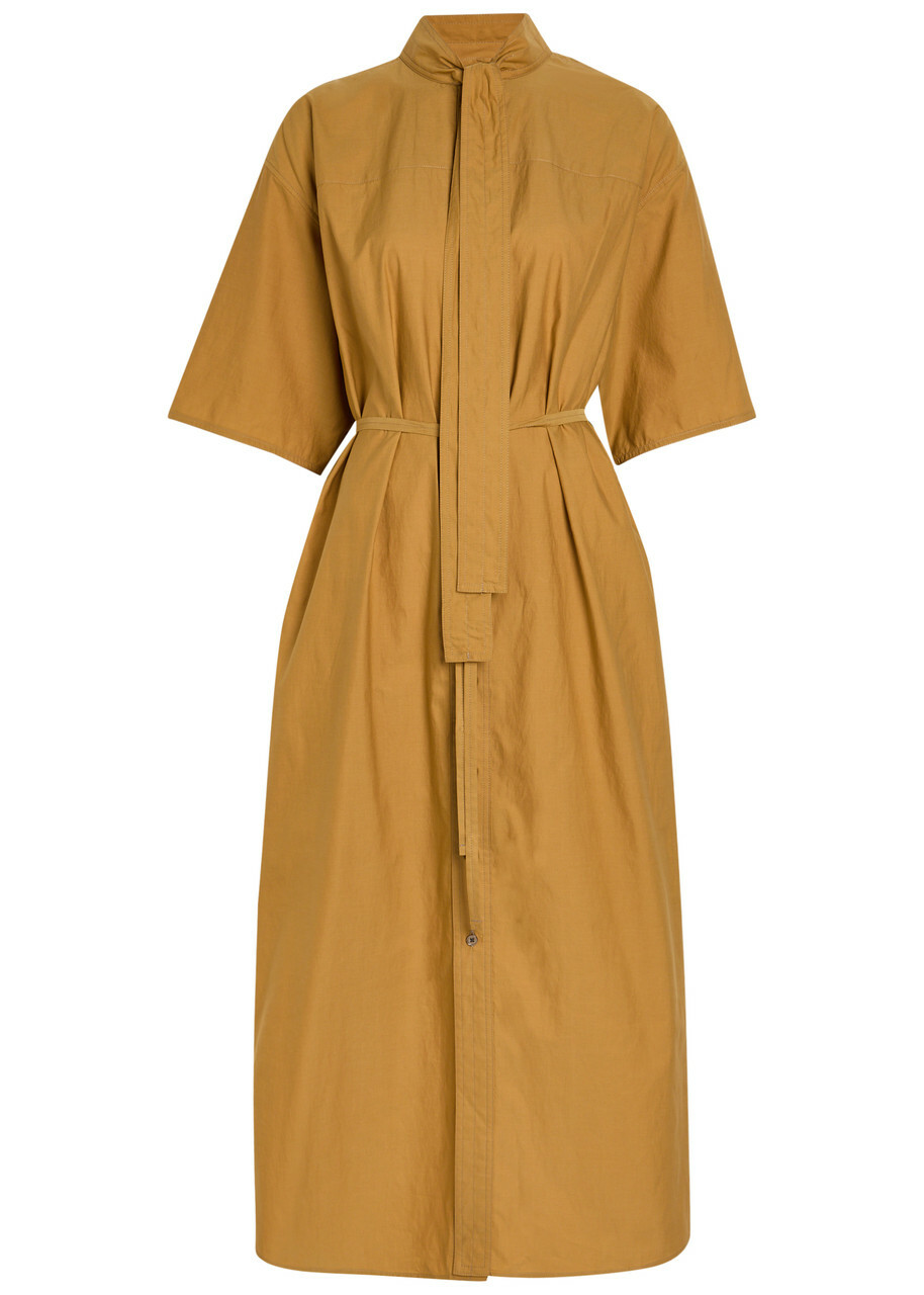 Lemaire Reversible Belted Cotton and Silk-blend Midi Dress Light Brown