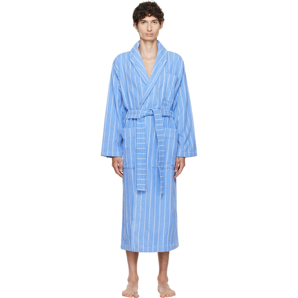 Tekla Blue & White Terry Classic Bathrobe