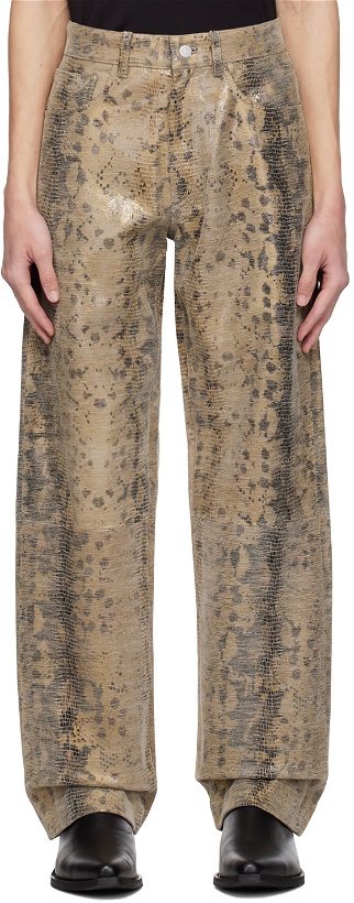Photo: Sunflower Brown Loose Printed Leather Trousers
