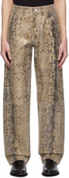 Sunflower Brown Loose Printed Leather Trousers