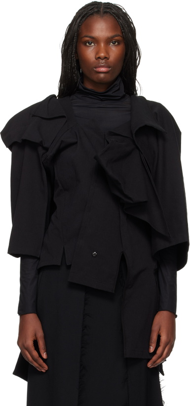 Photo: YOHJI YAMAMOTO Black Backside Uniform Twill Draped Sleeves Jacket