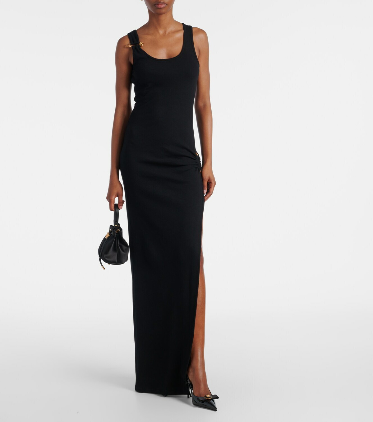 Versace Safety Pin draped cotton-blend maxi dress