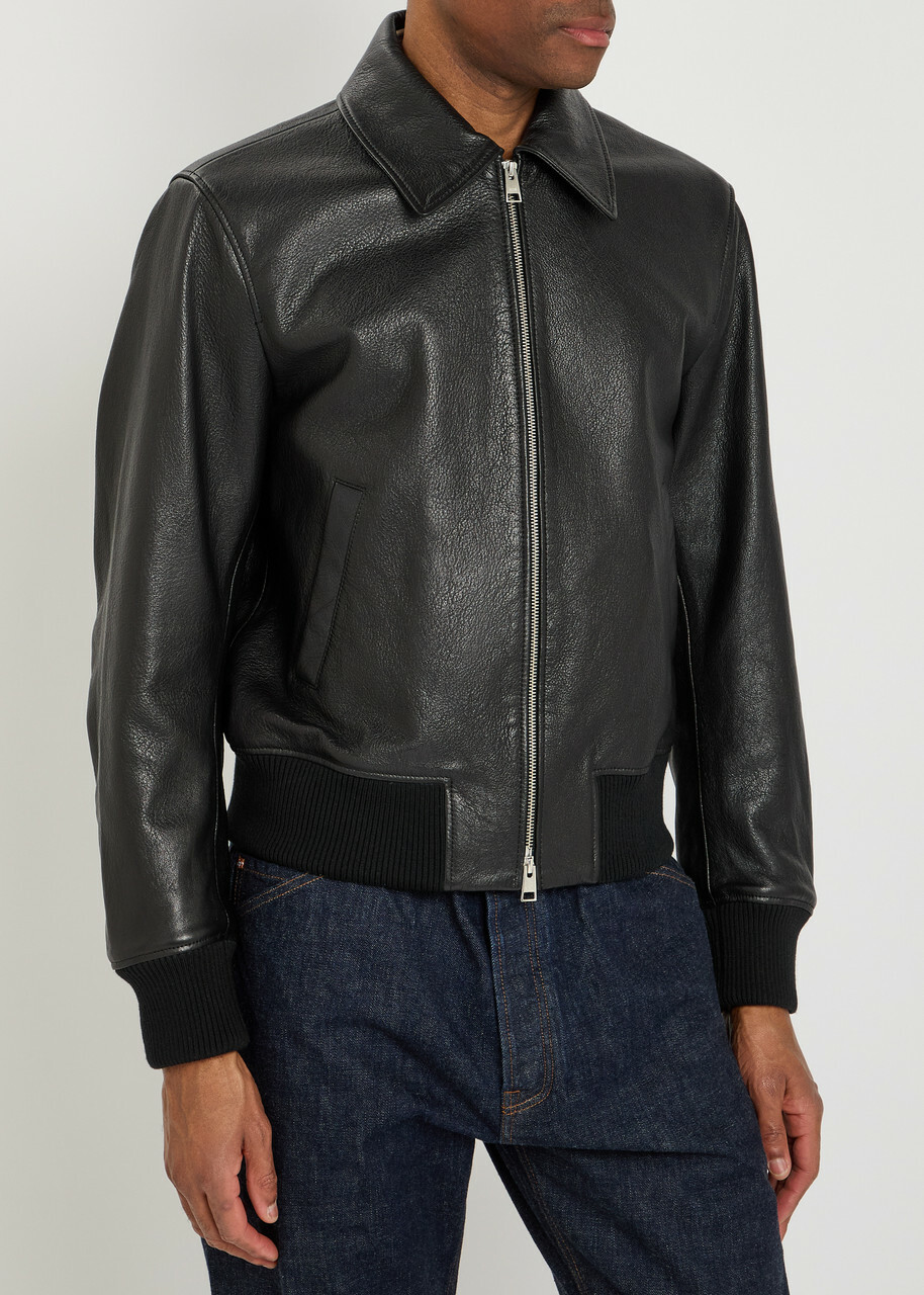 Ami Paris Adc Grained Leather Bomber Jacket Black
