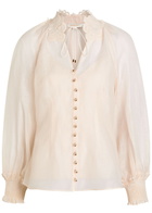 Zimmermann Rebellion Lace-appliquéd Linen and Silk-blend Blouse Cream