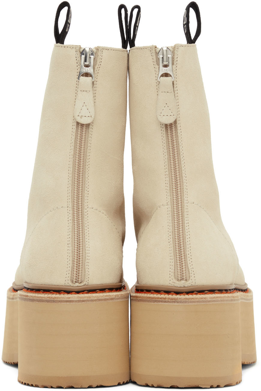 R13 Beige Suede Single Stack Lace Up Boots R13